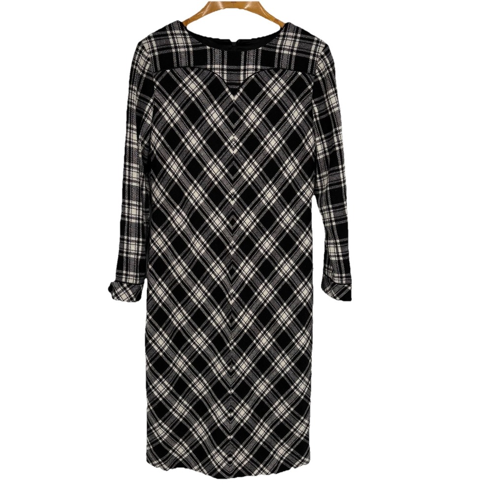 J Peterman Womens Tartan Plaid Midi Dress 16 Black Wool Blend Academia Old Money